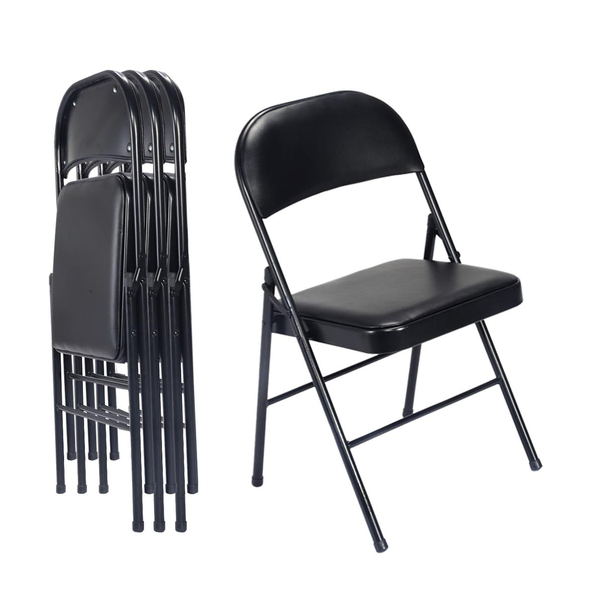 UBesGoo Folding Chair 8-Pack PVC Cushion and Backrest, Black