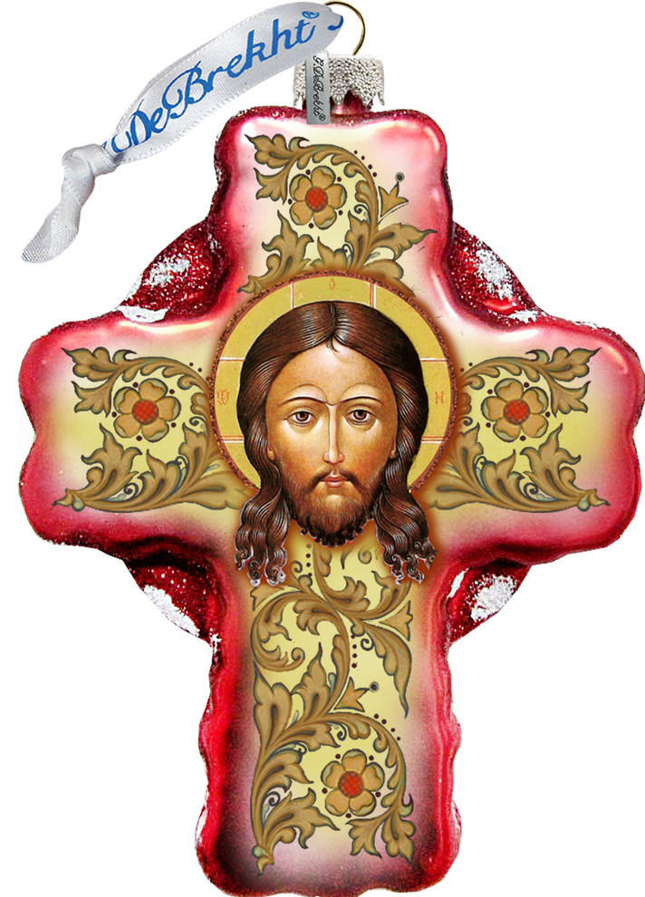 Jesus Face Cross Ornament   Contemporary   Christmas Ornaments   by G. DeBrekht  Houzz