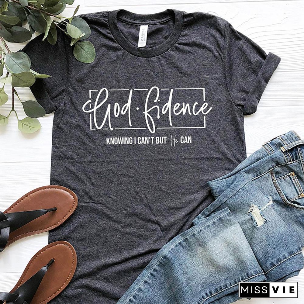 God Fidence Knowing I Can't But He Can Christian T Shirts Women Tumblr Cotton Tops Oversized Tshirt Jesus Church Tee Shirts