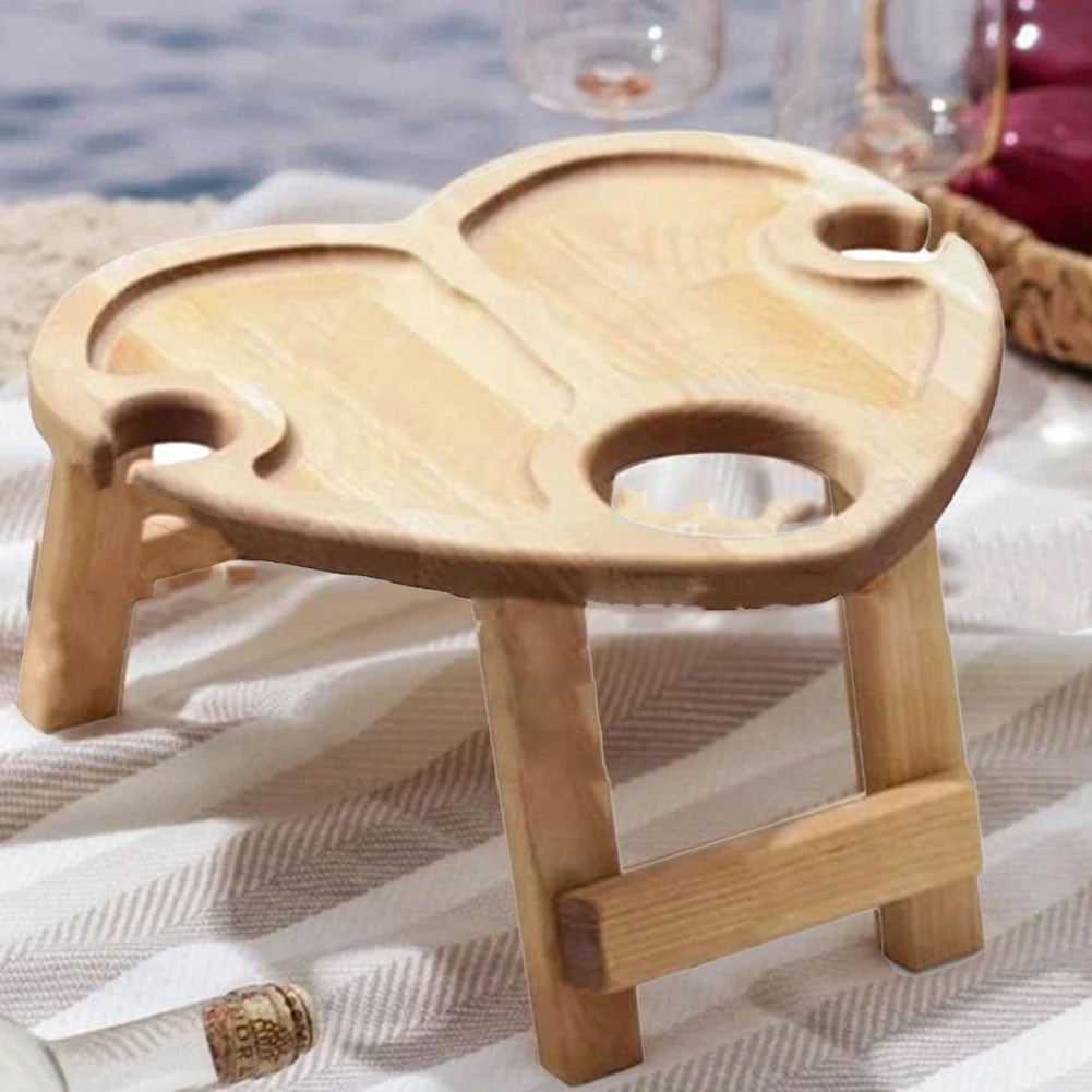 Heart-shaped Foldable Portable Picnic Table for Wine and Glass Champagne Snack