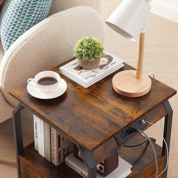 End Table/Side Table with Charging Station，Nightstand with 1 drawer