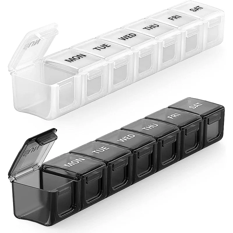 Sukuos XL Weekly Pill Organizer 2 Pcs， Daily Pill Cases for Pills， Vitamins， Fish Oils and Supplements