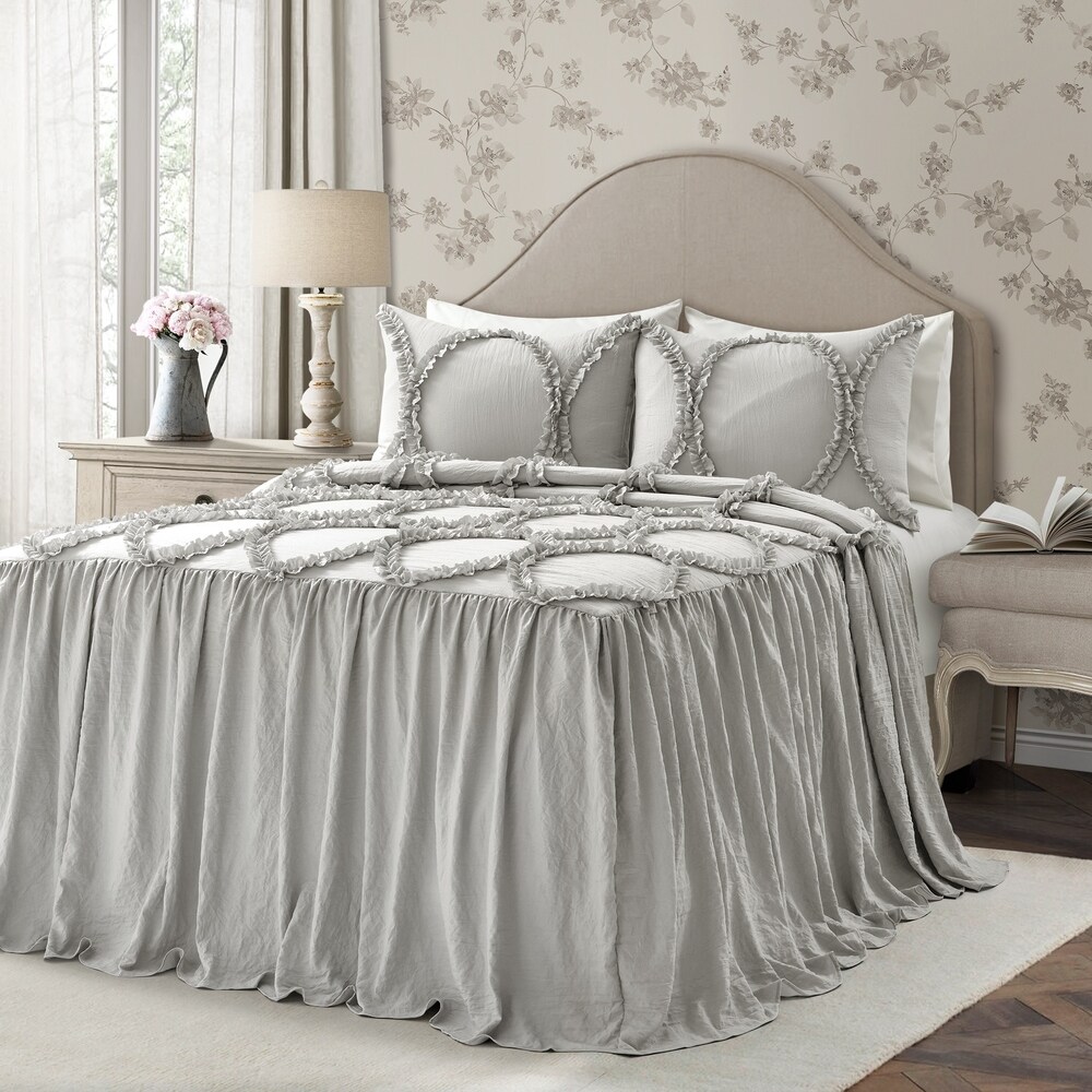 The Gray Barn Peony Grove Ruffled Embroidery 3 piece Bedspread Set