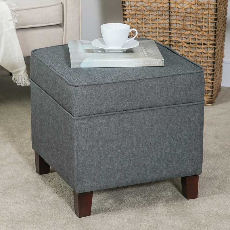 Adeco Toy Chest and Footrest Square Seat Storage Bench Ottoman Gray