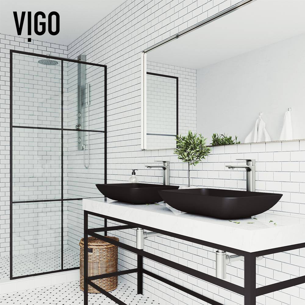 VIGO Hadyn Modern Black Matte Shell Glass 22 in. L x 14 in. W x 4 in. H Rectangular Vessel Bathroom Sink VG07112