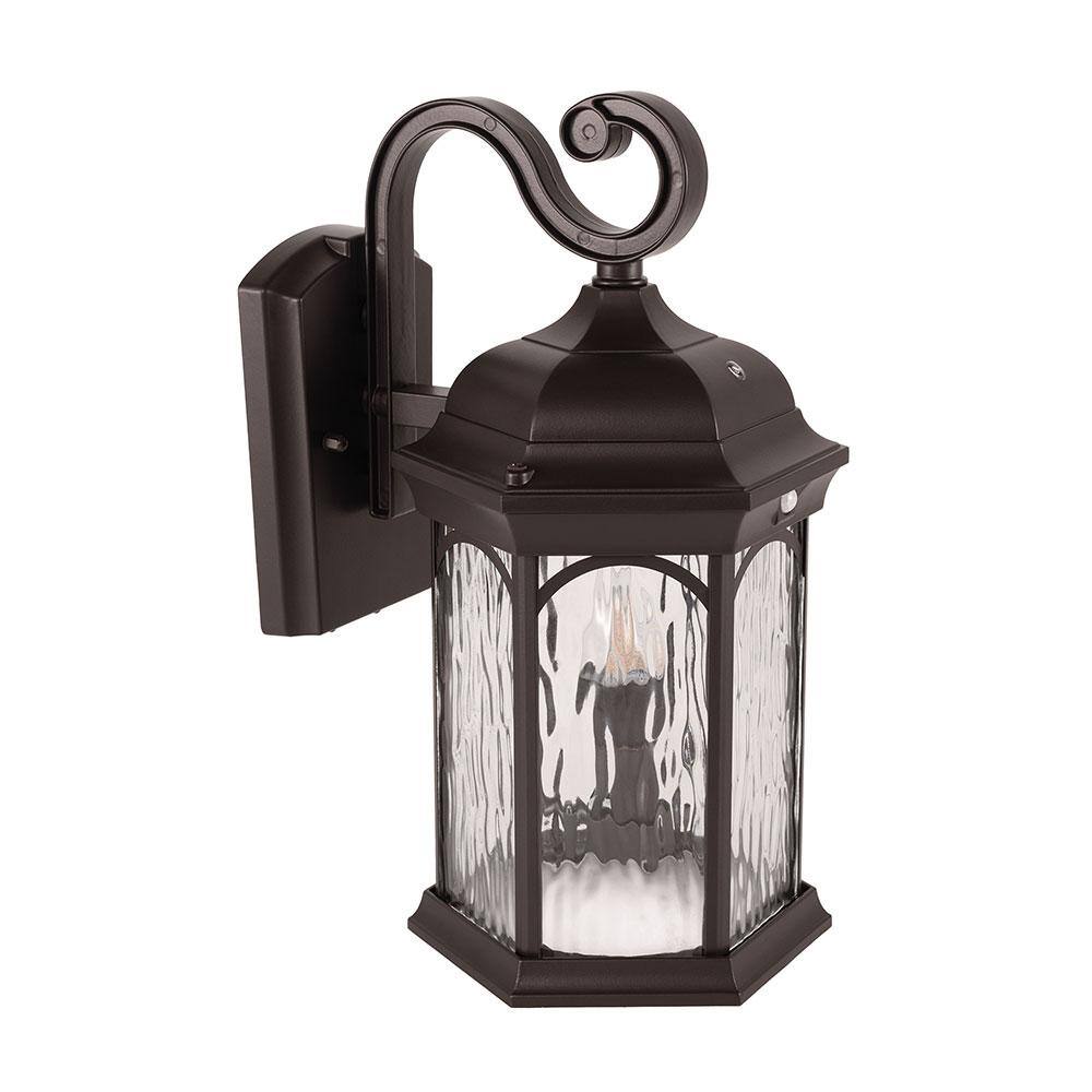 Home Decorators Collection Bronze Integrated LED Outdoor Wall Lantern Sconce with Flickering BulbClear Glass with Motion Sensor and Photocell FL-381HD