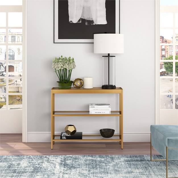 Metal 3 shelf Short Console Table In Brass Henn amp hart