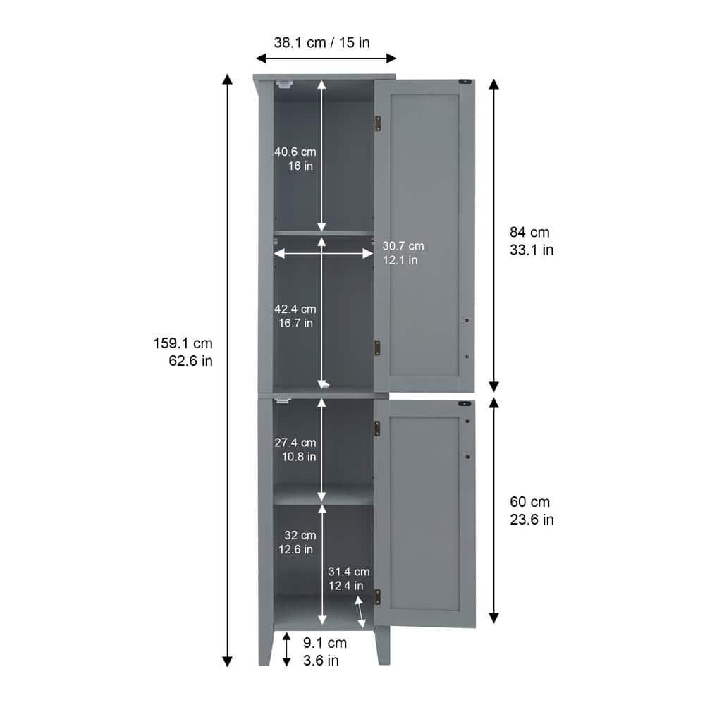 Teamson Home Mercer Mid Century 1496 in W x 13 in D x 6267 in H Gray Modern Wooden Linen Cabinet