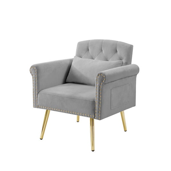 Elegant luxury Velvet Armchair Accent Chairs Tufted Back Lounge Chairs with Nailhead Arms and Pockets