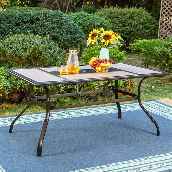 MAISON ARTS Patio Dining Table with Umbrella Hole and WoodLook Table Top