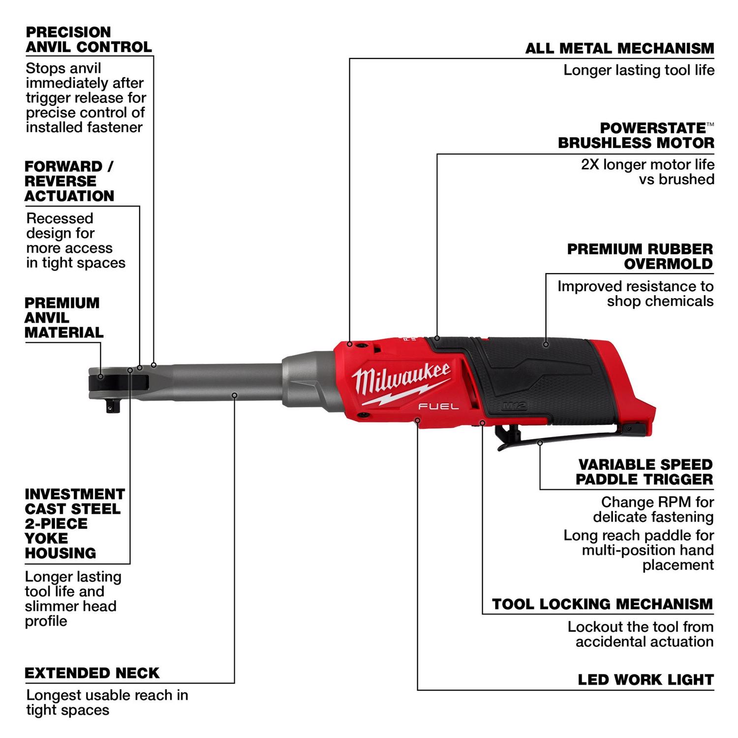 MW M12 Fuel 12 V 1/4 in. Brushless Cordless Ratchet Tool Only