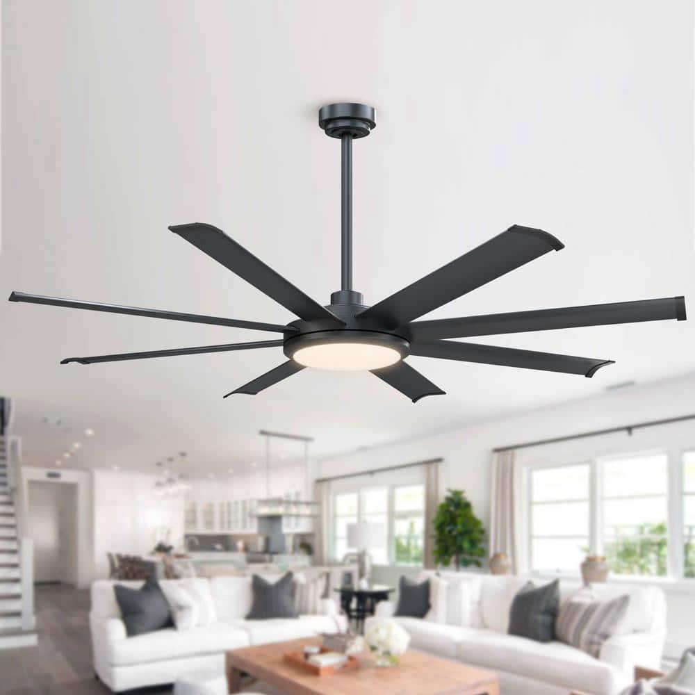 Flint GARDEN 60 in Indoor Integrated LED Matte Black 8 Blades Ceiling Fan with Light and Remote Control