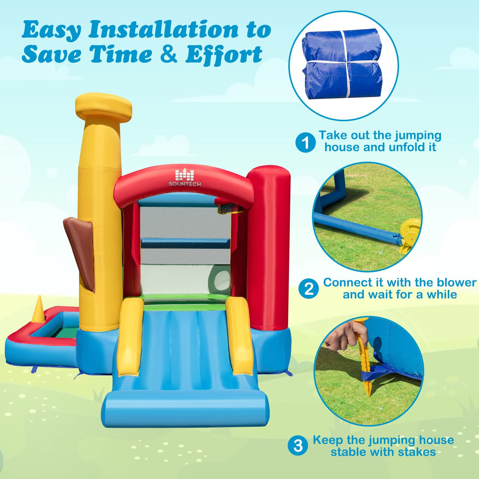 BOUNTECH Inflatable Bounce House, Bouncy House for Kids Indoor Outdoor Party with Jumping Area