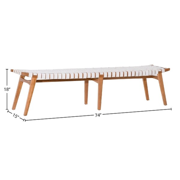 Willow 74-inch Teak and Woven Full Grain Leather Bench