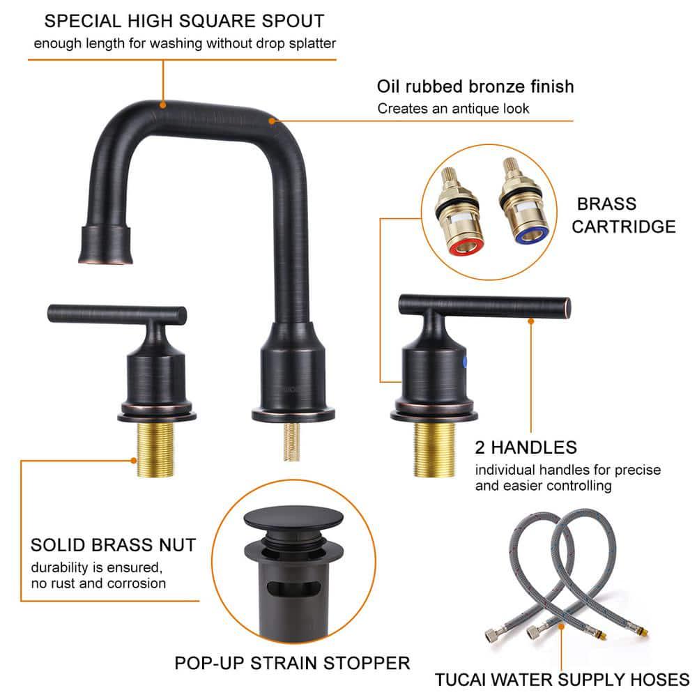 WOWOW 8 in Widespread Double Handle Bathroom Faucet with Drain Kit in Oil Rubbed Bronze