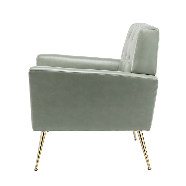 Lilia Classic Leather Button-Tufted Arm Chair with Gold Metal Legs Set of 2 by HULALA HOME