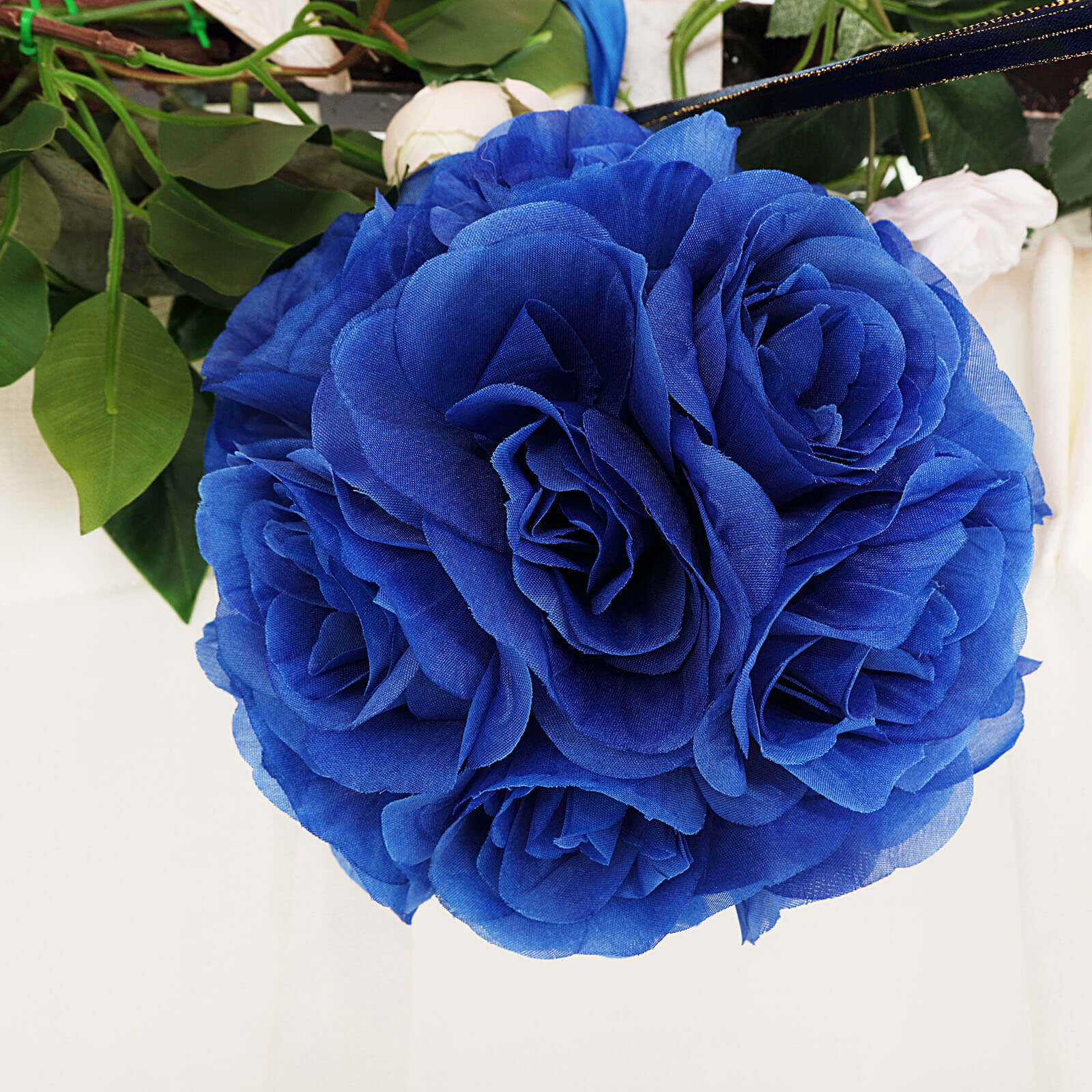 2 Pack Royal Blue Artificial Silk Rose Kissing Ball, Faux Flower Ball 7