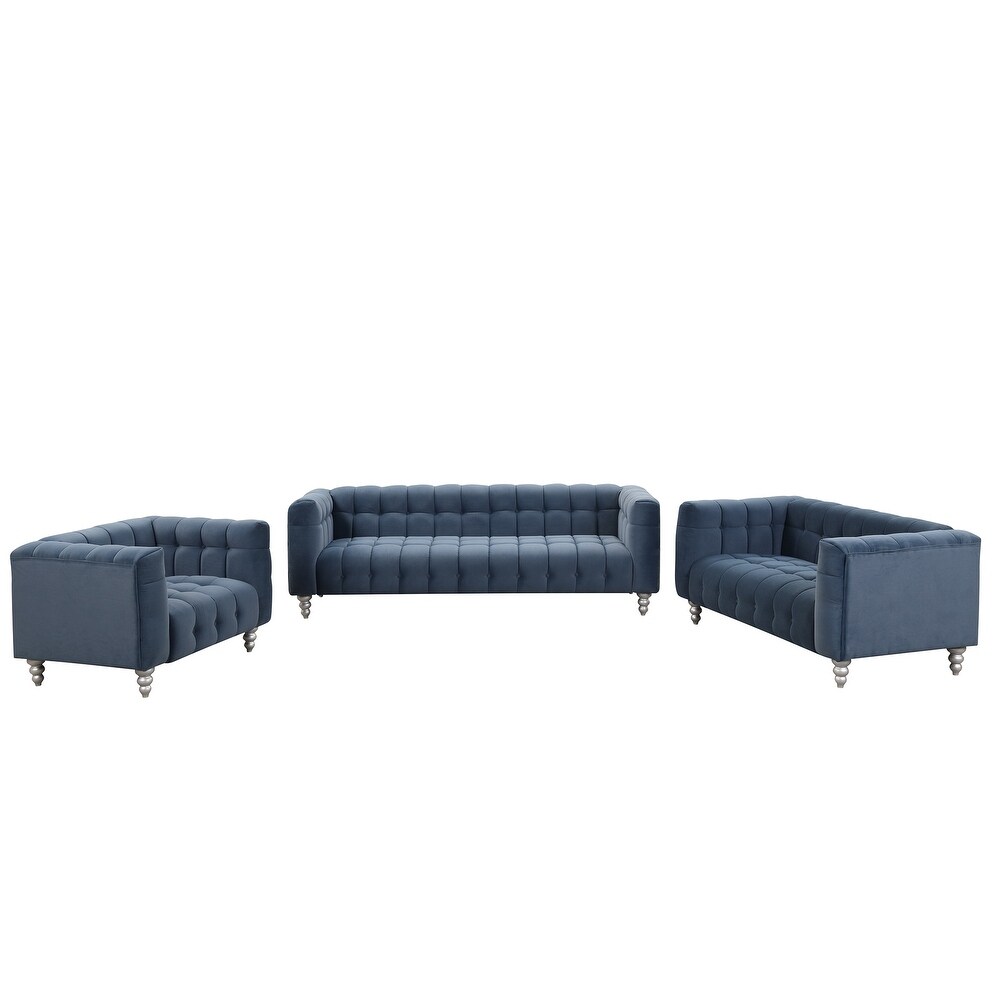 3 piece sofa set with solid wood legs  buttoned tufted backrest  Dutch fleece upholstered sofa set including three seater sofa