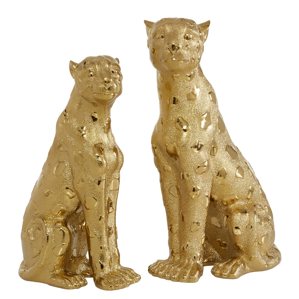 Gold Resin Leopard Sculpture (Set of 2)   4 x 8 x 12 and 4 x 6 x 10