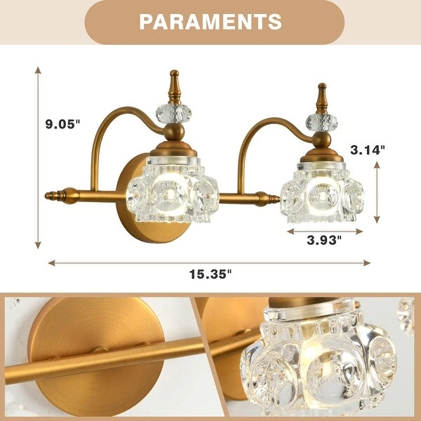 2-Light Vintage Crystal Wall Lights, Bathroom Vanity Light Fixtures - N/A