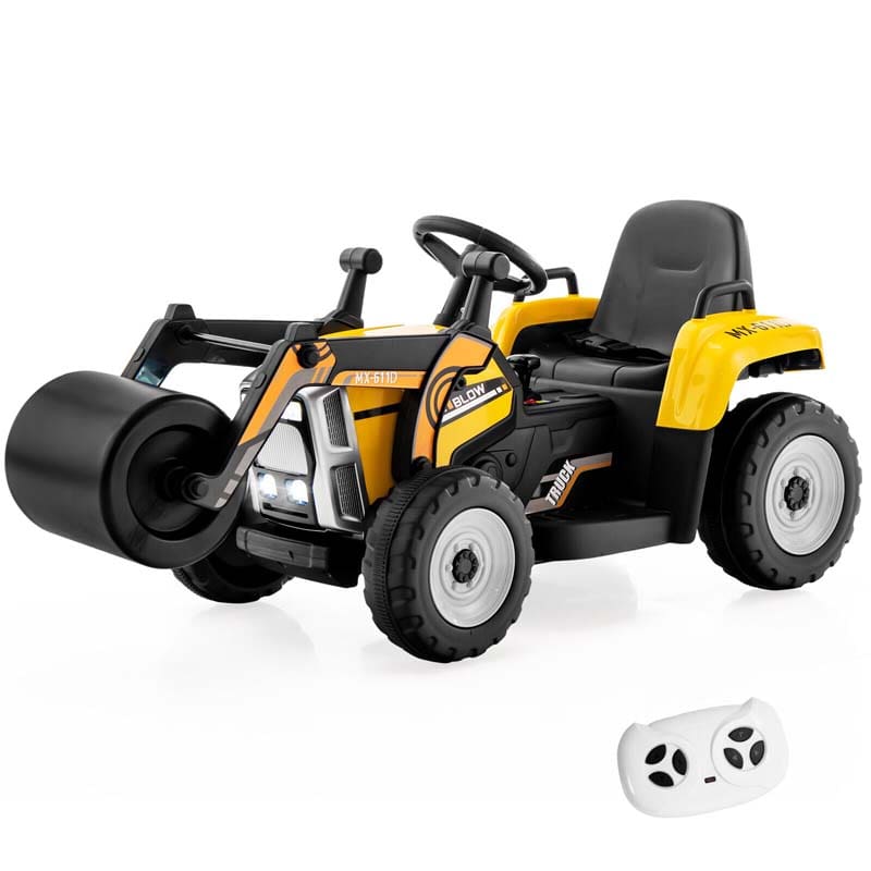 12V Kids Ride On Road Roller with Drum Roller, Battery Powered Electric Tractor RC Construction Vehicle