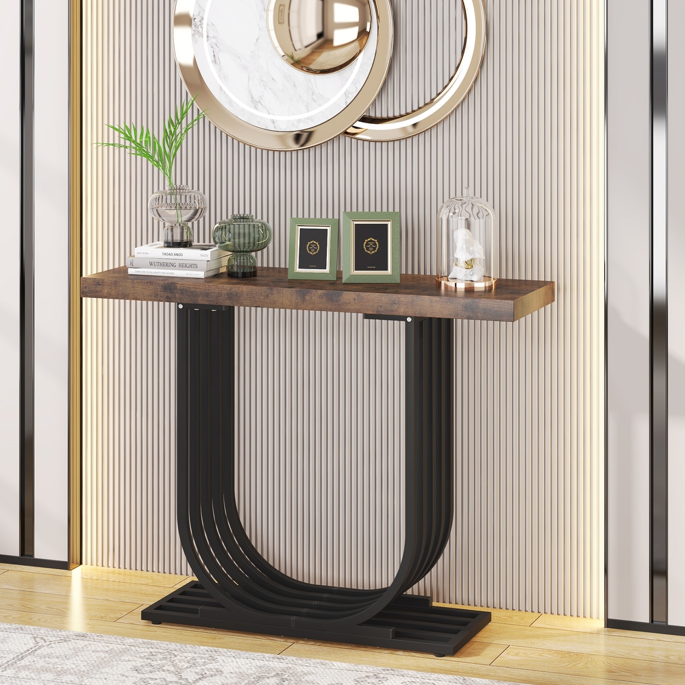 Modern Console Table  Faux Marble Entryway Foyer Table  Sofa Accent Table with Gold Metal Legs