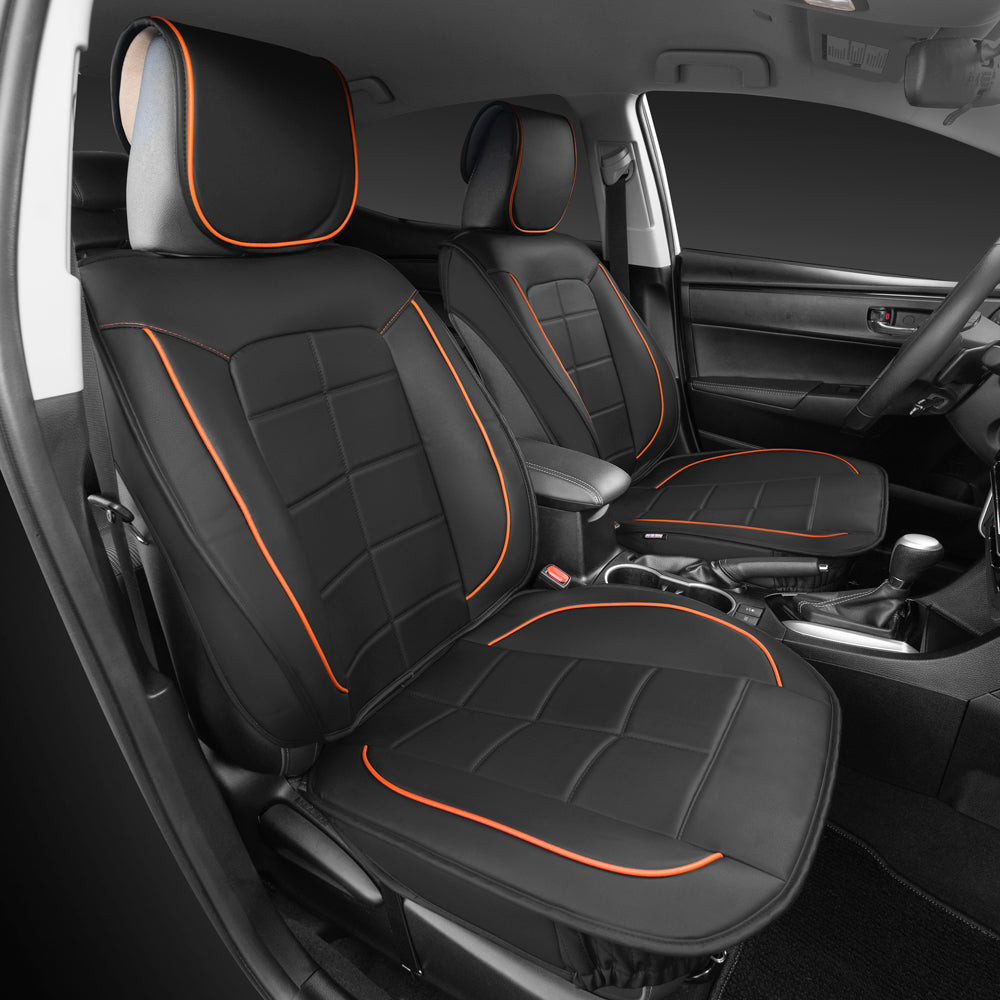 Motor Trend Leatherette Car Seat Covers Full Set Front and Rear Bench， Orange - Universal Fit for Car Truck Van SUV