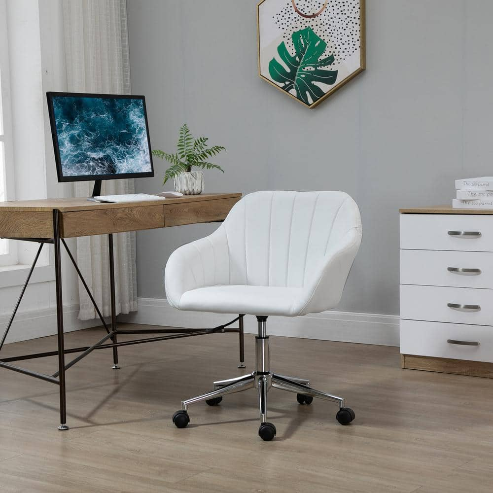 Vinsetto White, Mid-Back Home Office Chair Adjustable Height Computer Desk Chair with Padded Back and Armrests, PU Leather 921-439WT