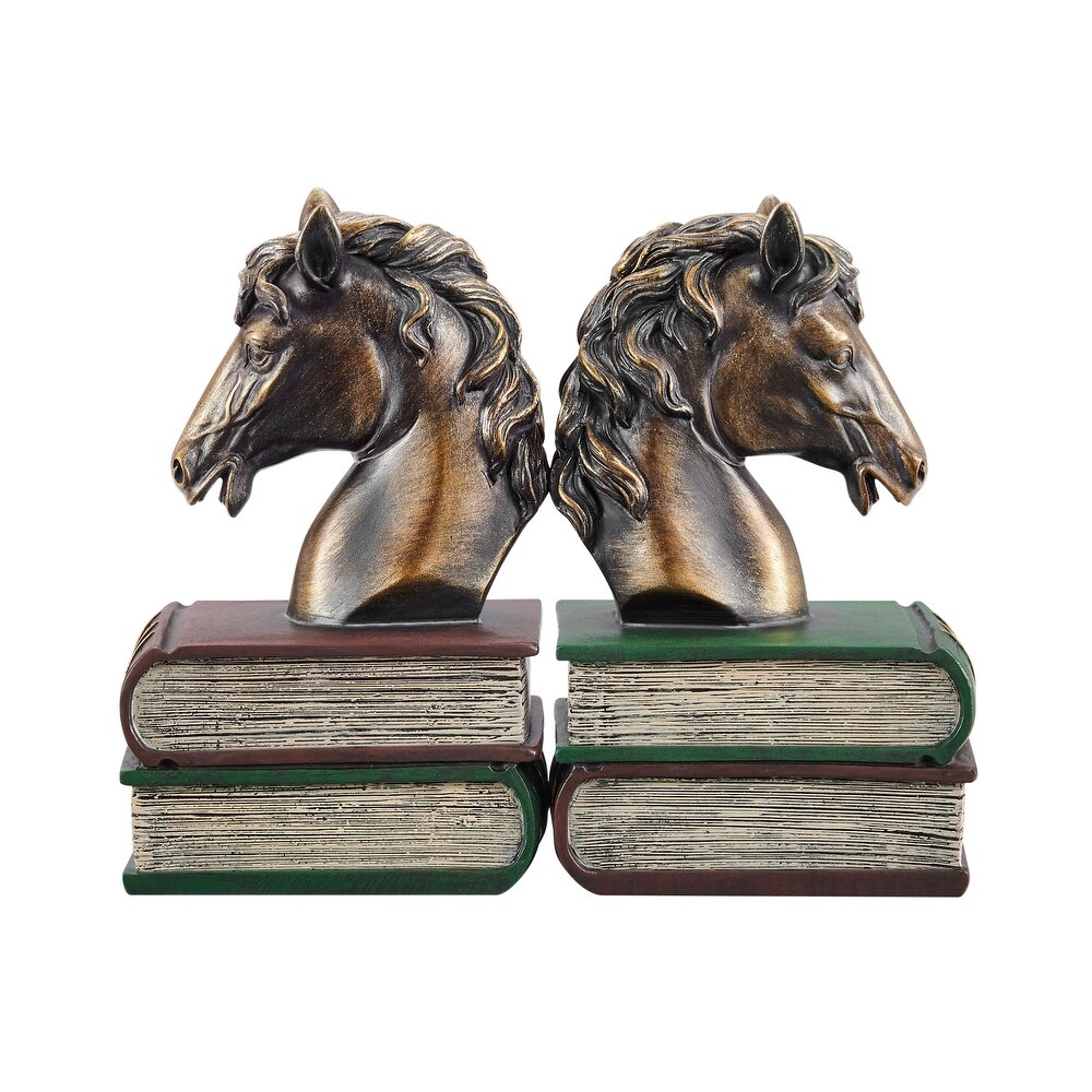 Danya B. Horses on Books Polyresin Antique Patina Finish Bookend Set of 2