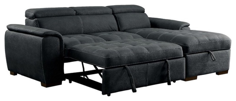 Bowery Hill Faux Leather Sleeper Sectional in Graphite Gray Finish   Transitional   Sectional Sofas   by Homesquare  Houzz