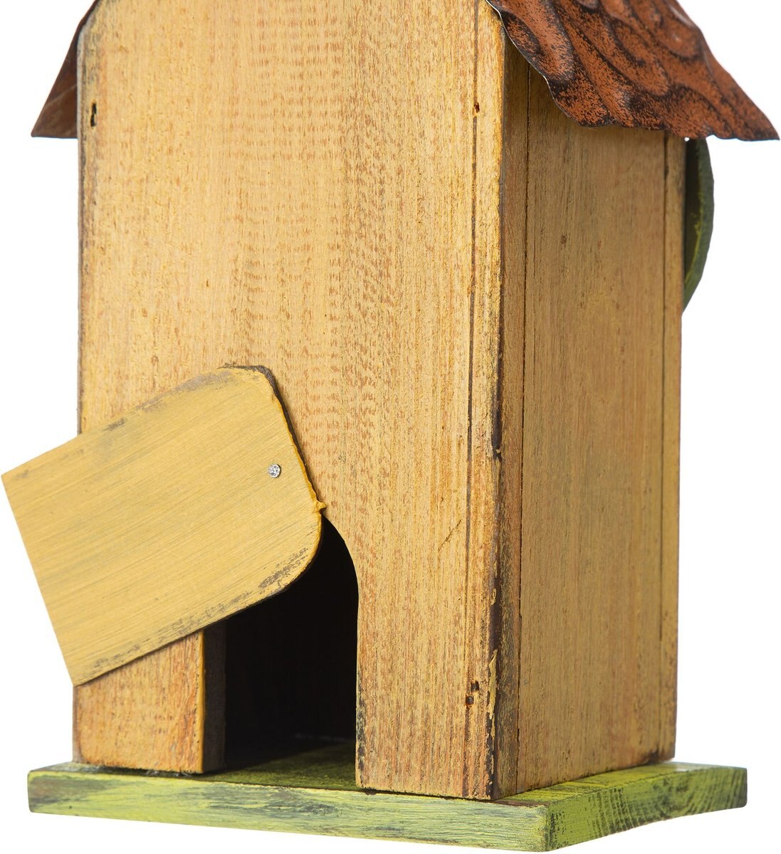 Glitzhome Washed Distressed Solid Wood Birdhouse with 3D Tree and Bird