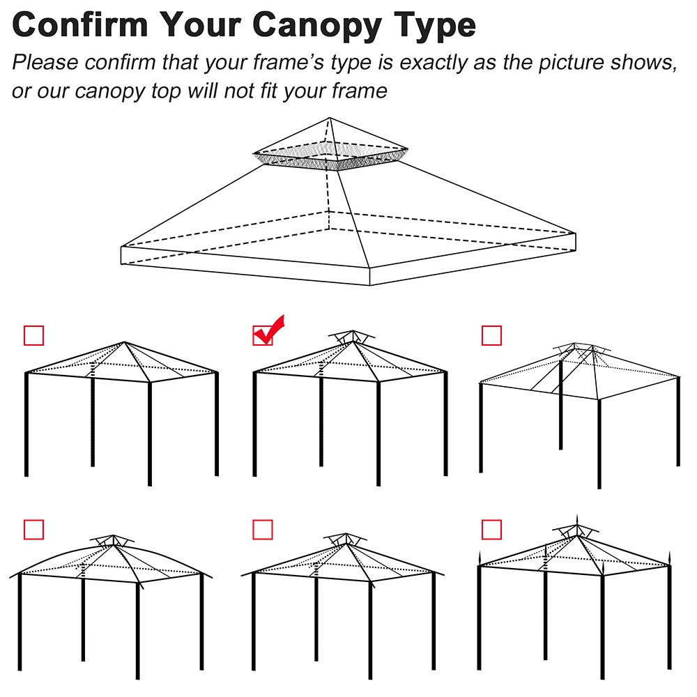 Yescom 10' x 10' Gazebo Canopy Replacement 2-Tier for Crescent