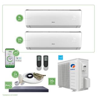 GREE Gen3 Smart Home Dual-Zone 28400 BTU 2.5 Ton Ductless Mini Split Air Conditioner  Heat Pump - 25 ft. Install Kit - 230V MULTI30VIR210HP