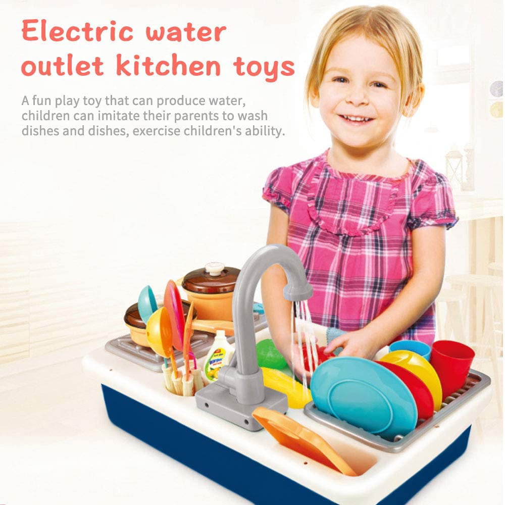 Kitchen Sink Toys Water Playset Cooking Stove Play with Running Water House Wash Up Kitchen Sets with Play Dishes Accessories for Toddlers