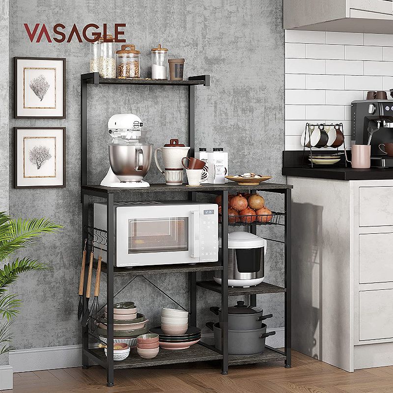 Baker’s Rack With Shelves， Kitchen Shelf With Wire Basket， 6 S-hooks， Microwave Oven Stand