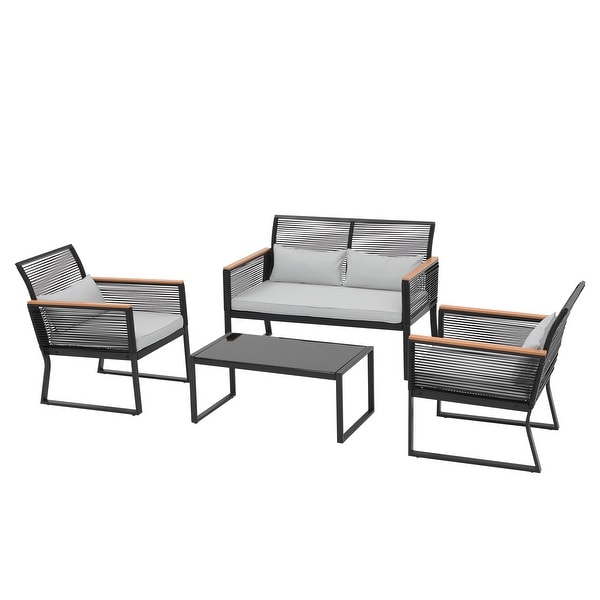 Outdoor 4piece Wicker Patio Conversation Set