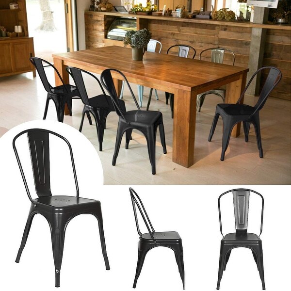 Metal Dining Chairs， Industrial Kitchen and Dining Room Sets， Classic Chairs with Backrest (Black， Set of 8) - as picture