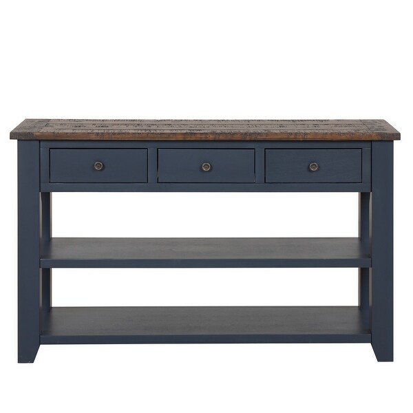 Wood Top Console Table with 3 Storage Drawers and 2 Shelves