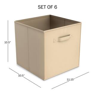 Beige 6-Piece Fabric Foldable Storage Cubes  Bins for Shelving Unit (10.5 in. W x 10.5 in. H x 11.15 in. D) 400037VEG