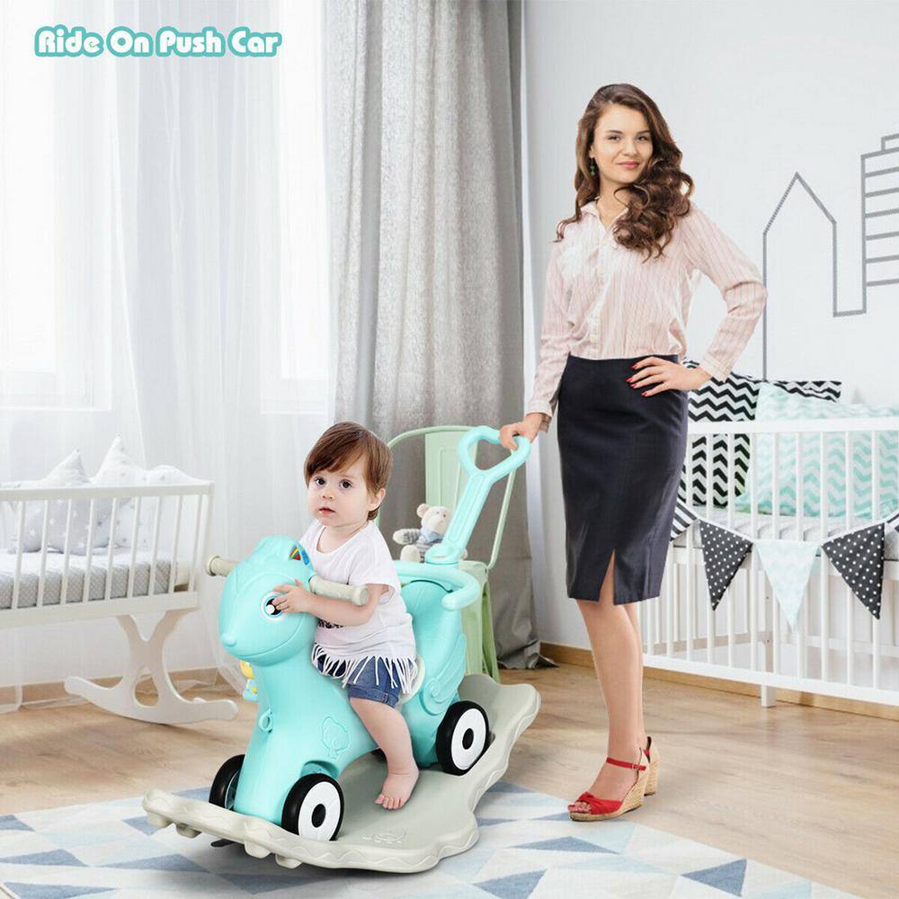 Gymax GYM05460 Baby Rocking Horse 4 in 1 Kids Ride On Toy Push Car with Music Indoor Outdoor Gift