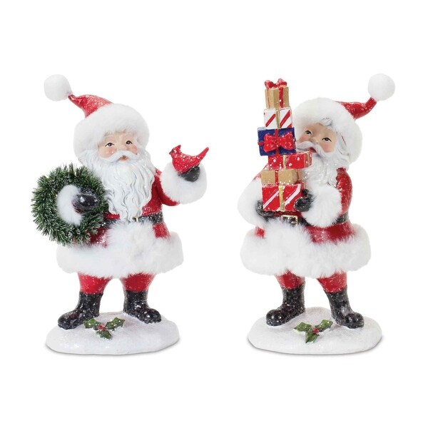 Set of 2 Fluffy Santa Christmas Tabletop Figurines 8.5