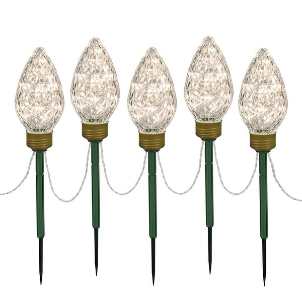 Vickerman 100(5 X 20Lt) Warm White C9 Faceted Bulb Lawn Stake Set，10' Christmas Light Strand