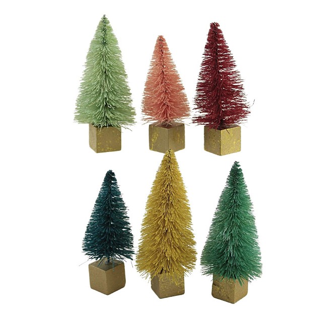 Cody Foster Christmas Rainbow Forest Mini Trees Box Of 12 Mini Bottle Brush Trees On Gold Block 2 5 Inches Set 12 Bottle Brush Gold Base