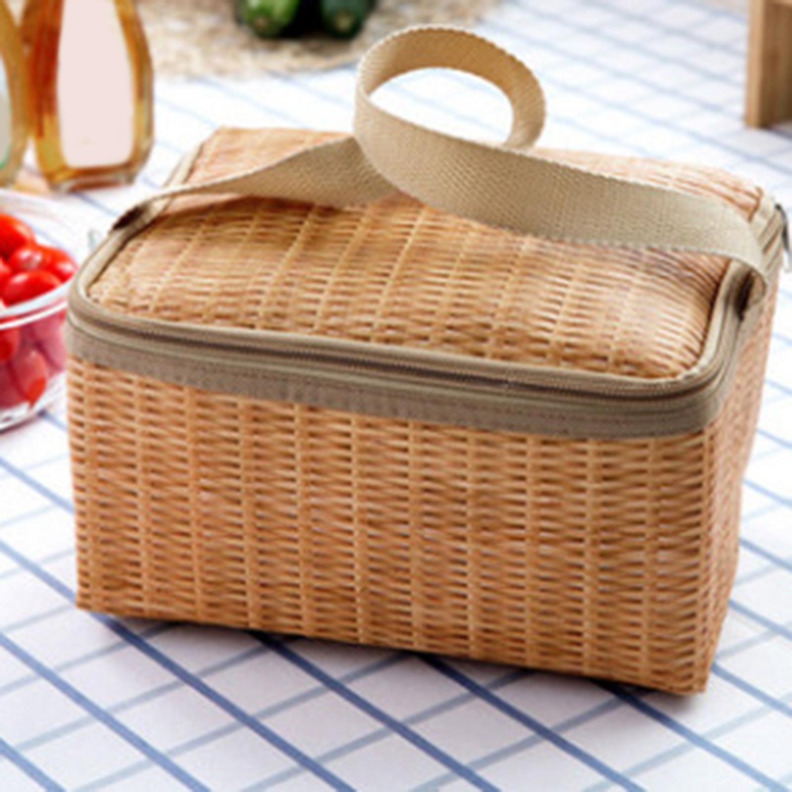 Thermal Bag， Outdoor Picnic Bag Insulated Waterproof Rattan Food Container Basket Fruit Camping Indoor Household Picnic