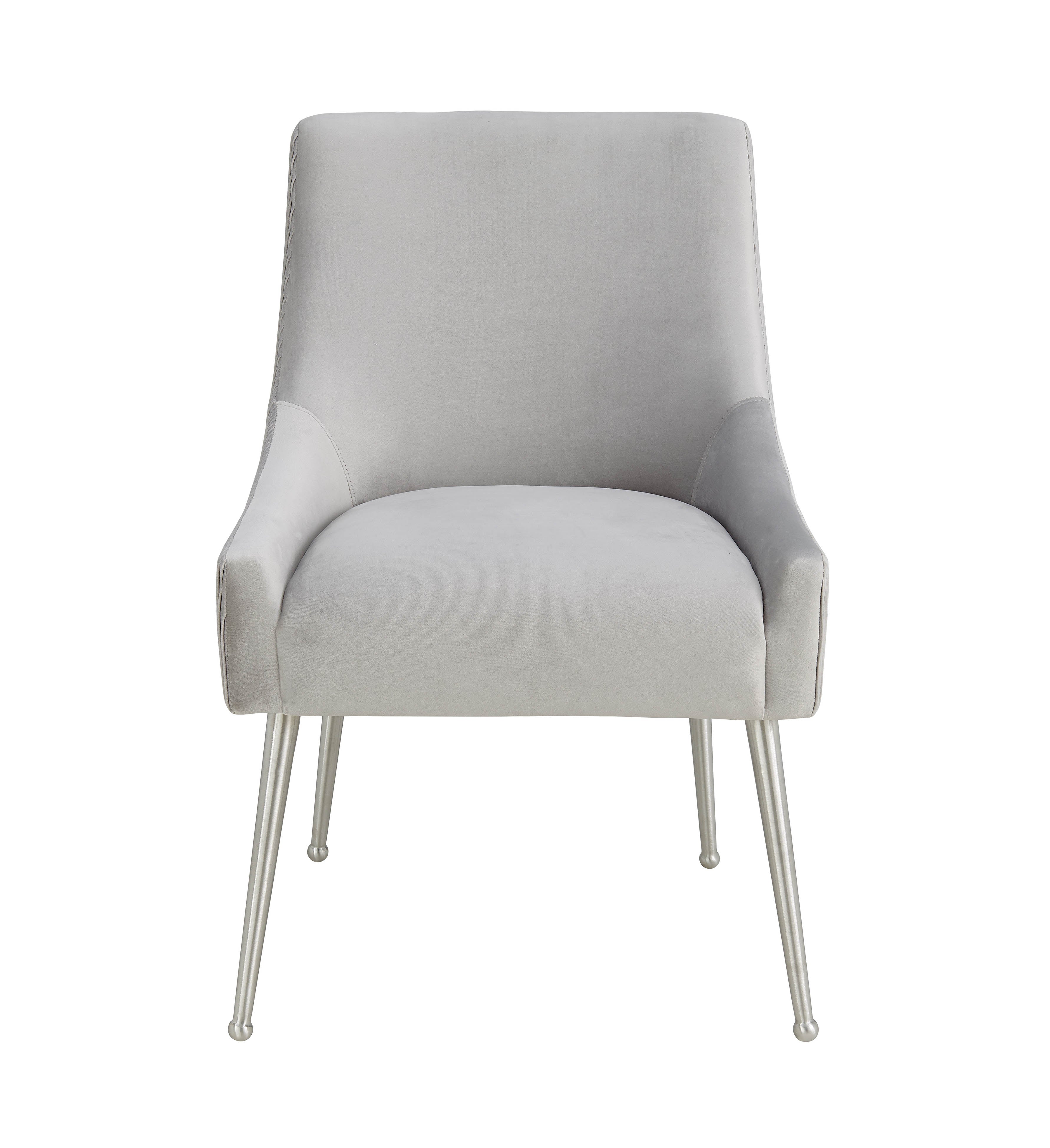 TOV Furniture Beatrix Pleated Light Grey Velvet Side Chair with Silver Legs