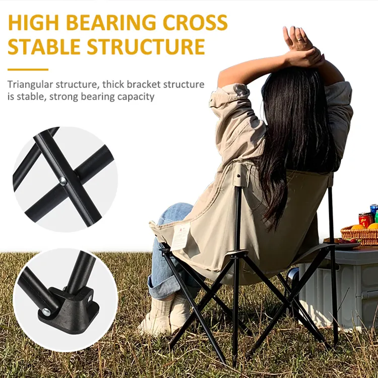 Factory Price Outdoor Hiking Double 600D Oxford Fabric Portable Moon Chair Folding Camping Chair