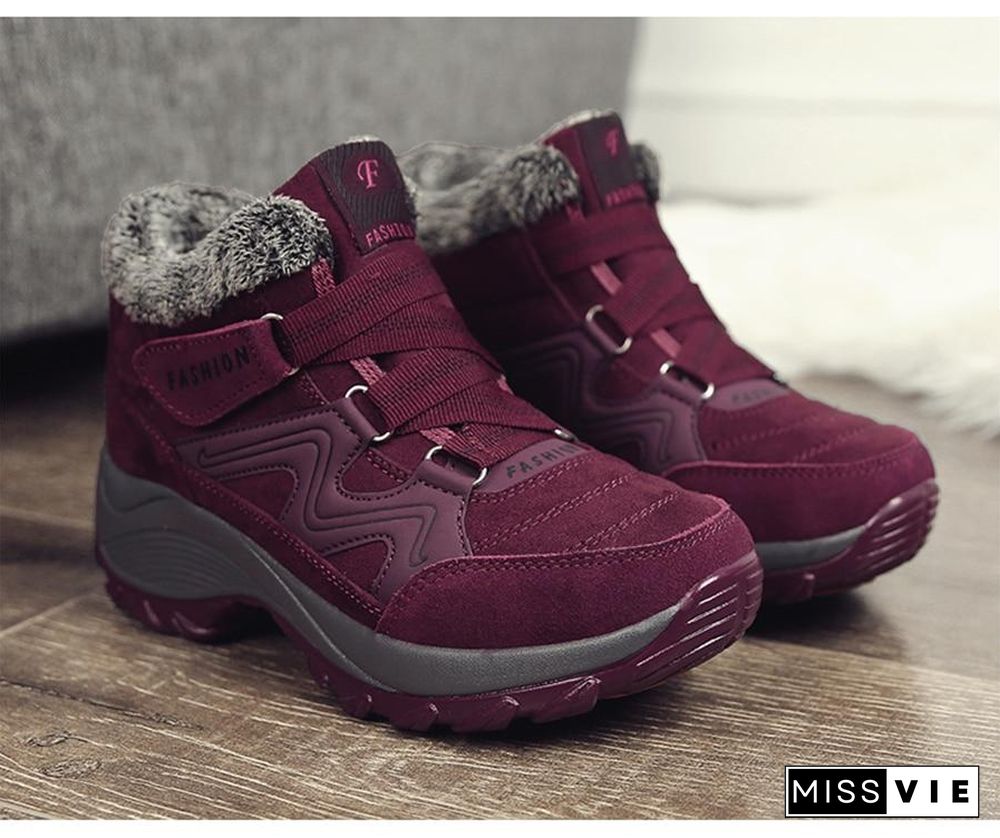 Winter women snow boots women warm push ankle boots high wedge waterproof boots rubber hiking boots shoes