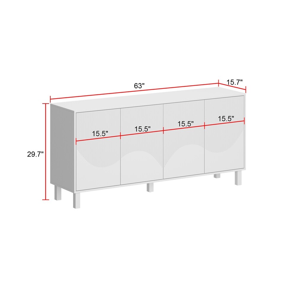 Buffet Sideboard White Floor Cabinet with Adjustable Shelves Console   63\