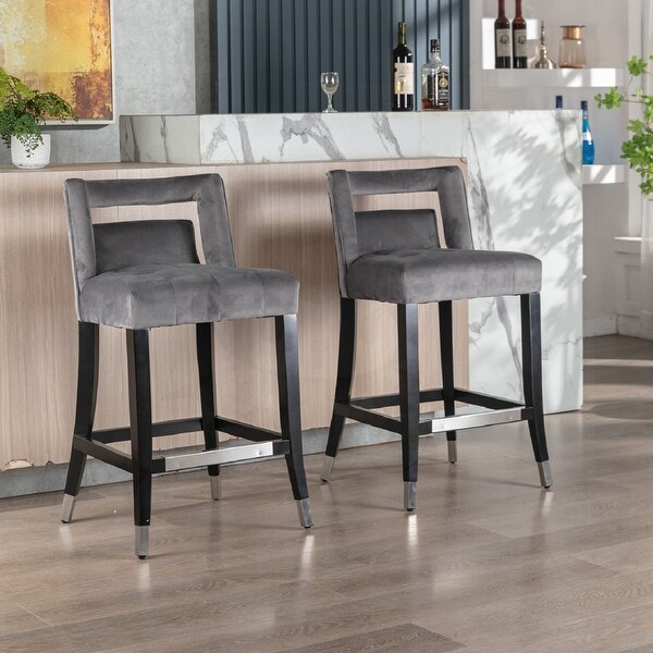 2 pcs Set 26 inch Suede Velvet Barstool with nailheads