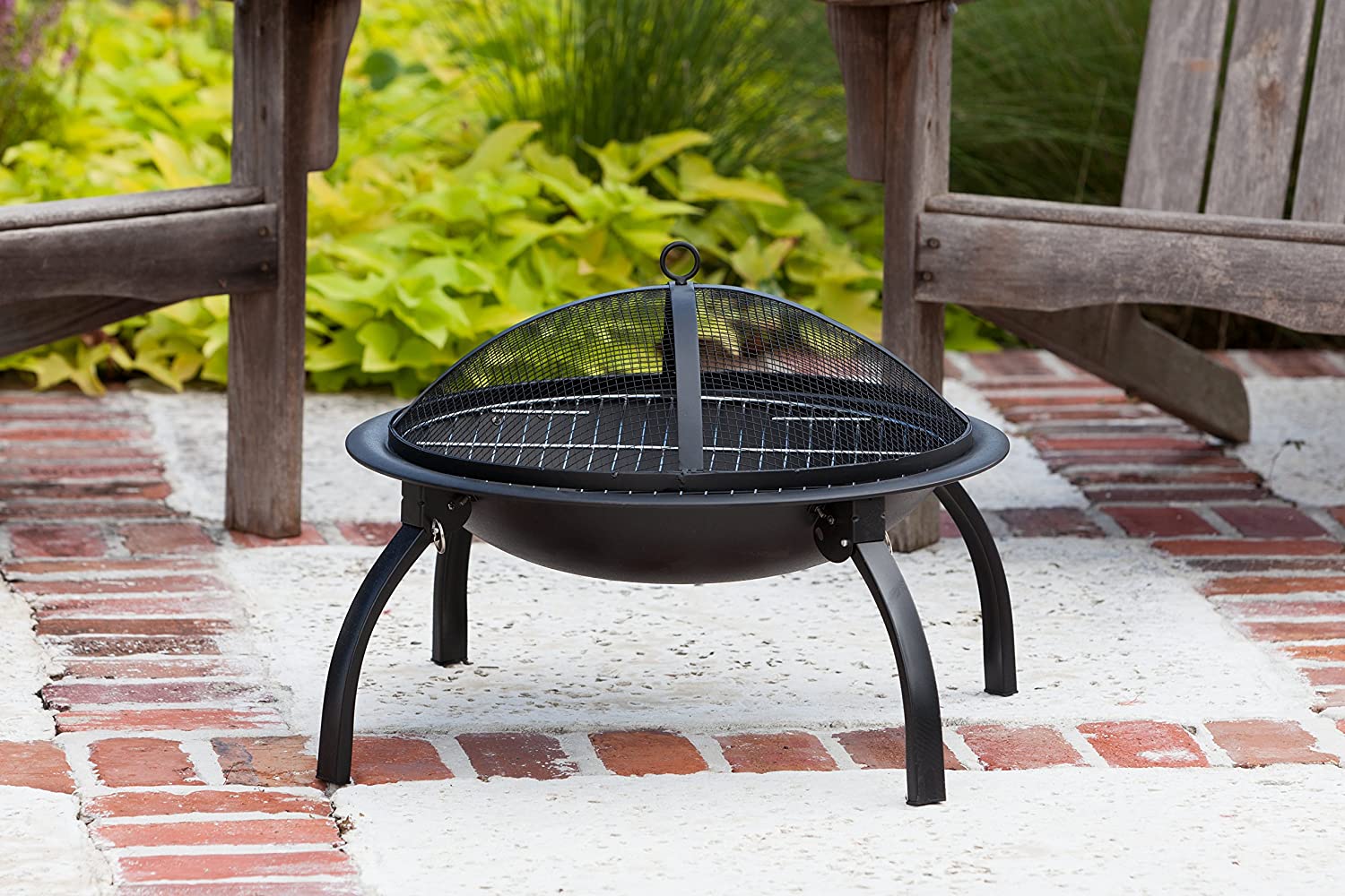 Fire Sense 60873 Fire Pit Portable Folding Round Steel with Folding Legs Wood Burning Lightweight Included Carrying Bag and Screen Lift Tool - Black - 22